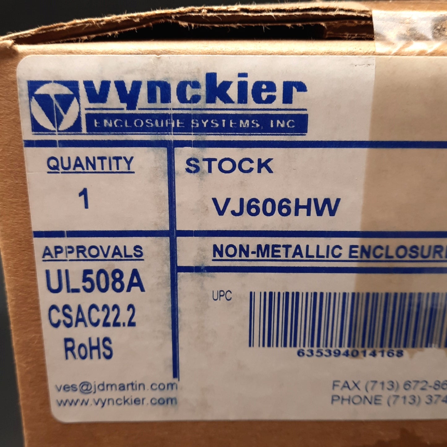 New Vynckier VJ606HW Enclosure, 6 x 6 x 4.64in Interior, NEMA 3, 3R, 4, 4X, 12 & 13