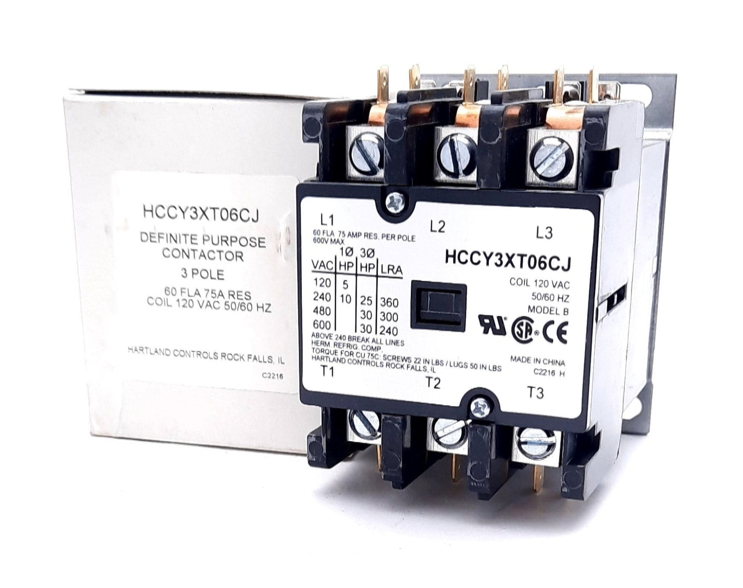 New Heartland HCCY3XT06CJ Definite Purpose Contactor 3 Pole 120VAC Coil, 60FLA