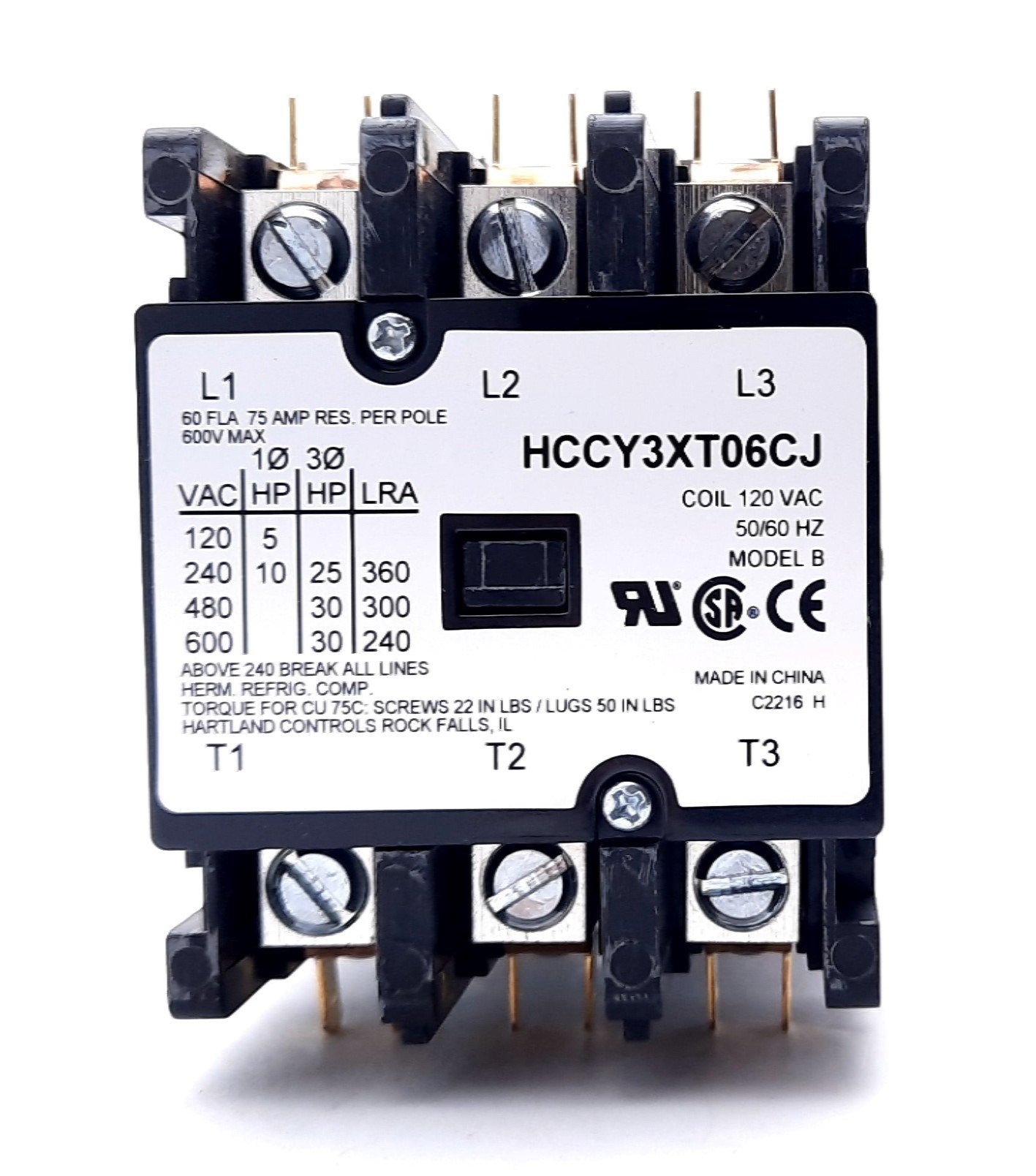 New Heartland HCCY3XT06CJ Definite Purpose Contactor 3 Pole 120VAC Coil, 60FLA