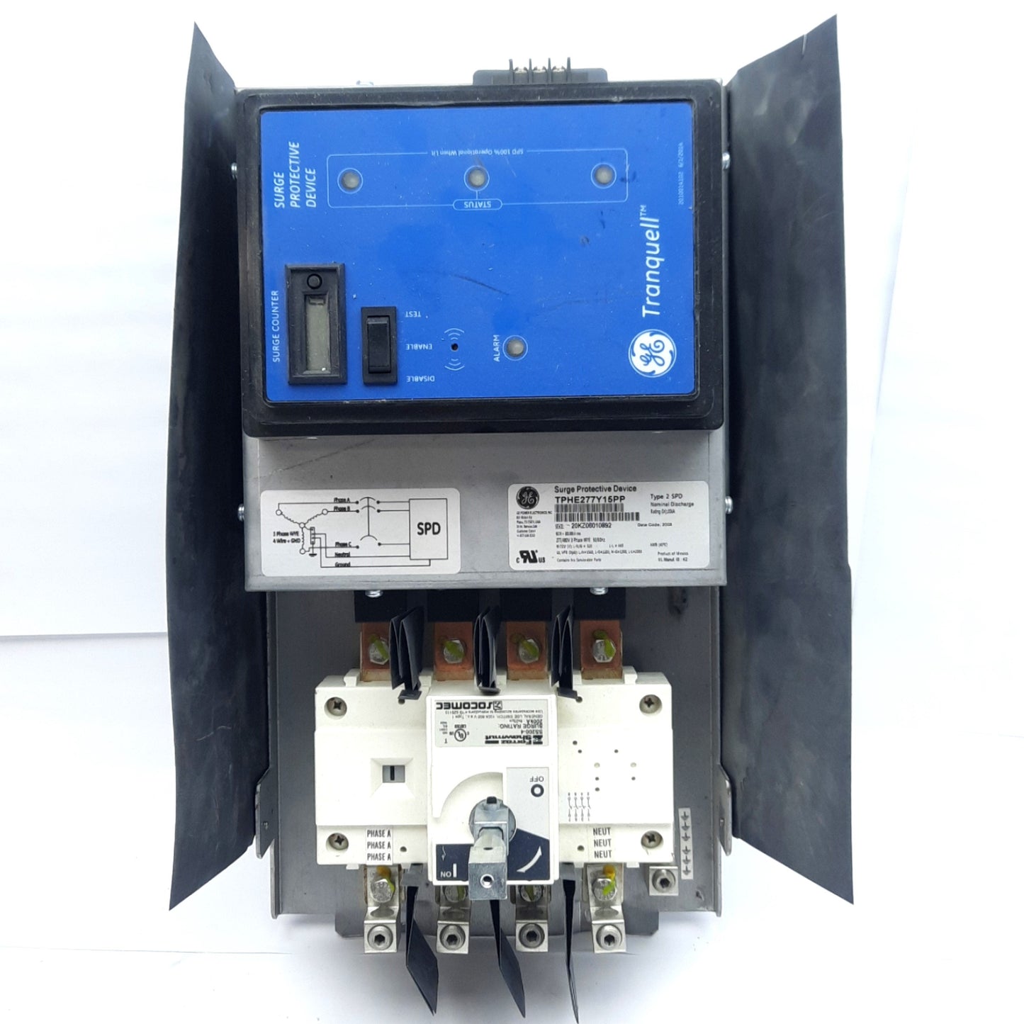 Used General Electric TPHE277Y15PP Surge Protector, 277Y/480VAC 3-PH 4-W, 150kA Max