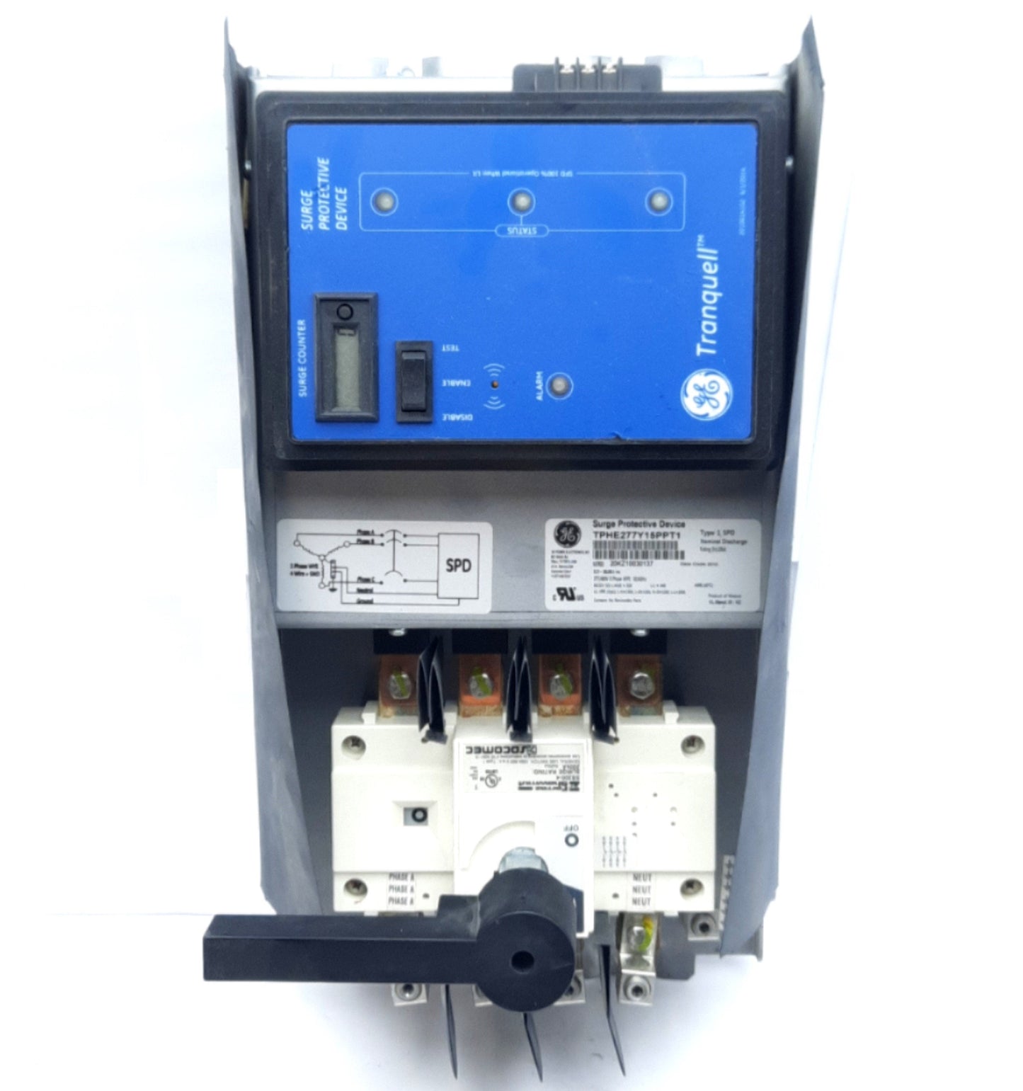 Used General Electric TPHE277Y15PPT1 Surge Protector 277Y/480VAC 3-PH 4-W, 150kA Max