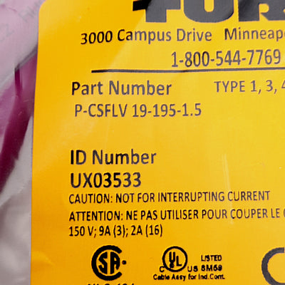 New Turck P-CSFLV 19-195-1.5 Cordset 150V 2A, M23 Multifast 19-Pin Male, M20, 1.5m