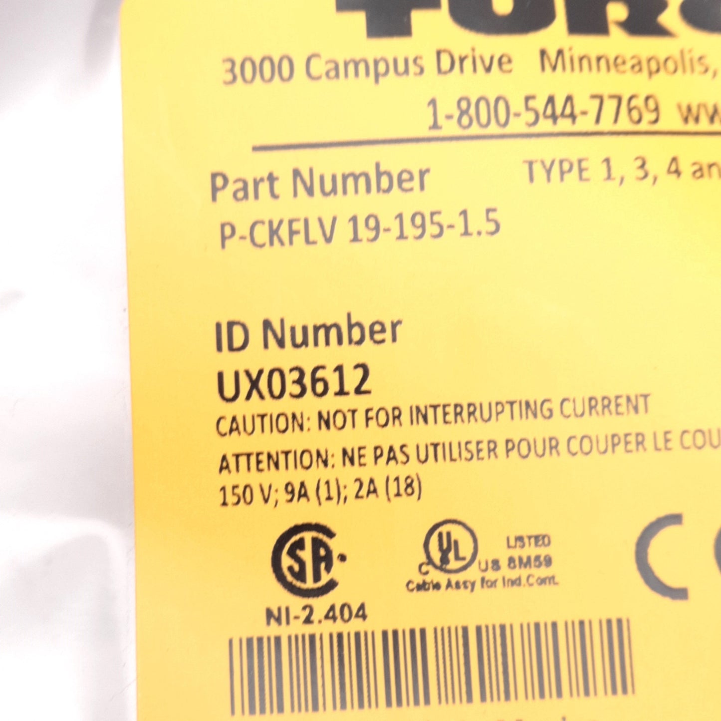 New Turck P-CKFLV 19-195-1.5 Cordset 150V 2A, M23 Multifast 19-Pin Female, M20, 1.5m