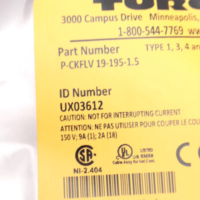 New Turck P-CKFLV 19-195-1.5 Cordset 150V 2A, M23 Multifast 19-Pin Female, M20, 1.5m