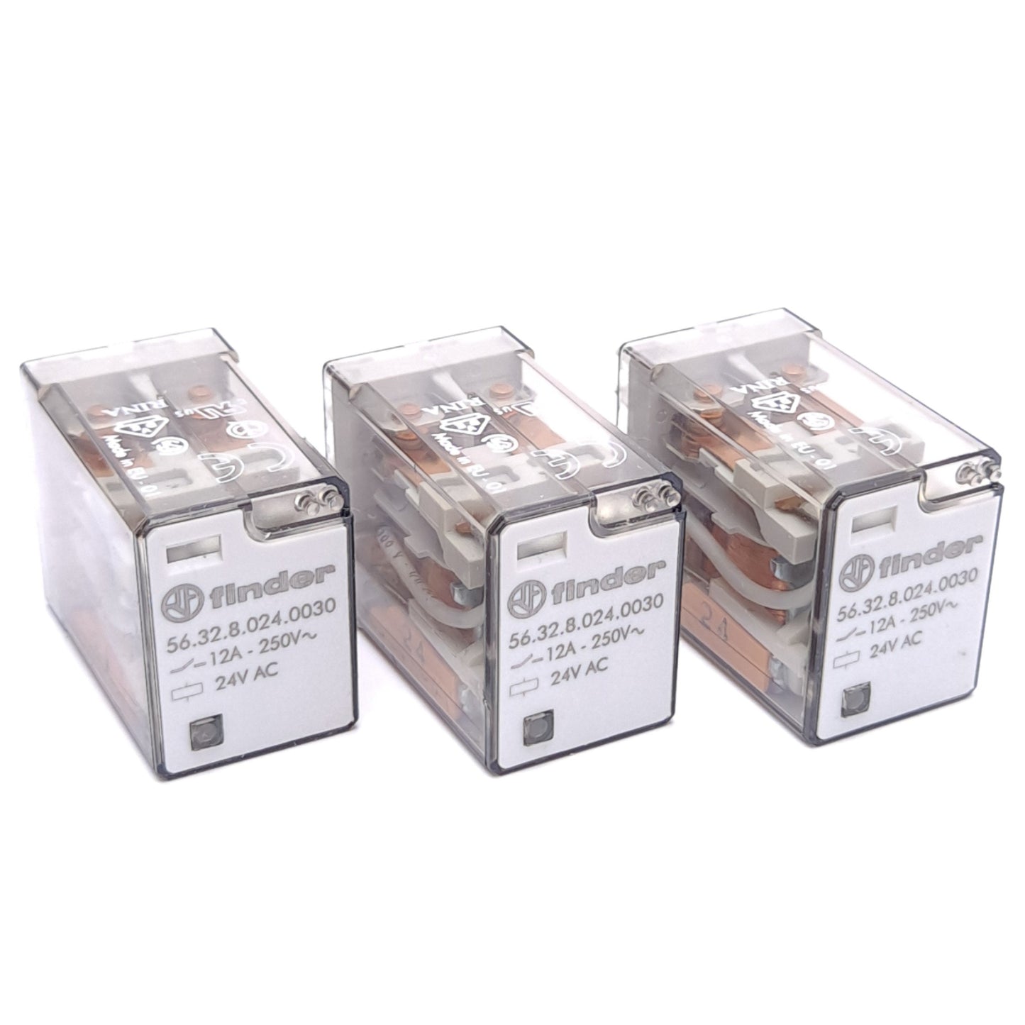 New – Open box Lot of 3 Finder 56.32.8.024.0030 Power Relay, 250VAC 12A, 2CO DPDT, 24VAC Coil
