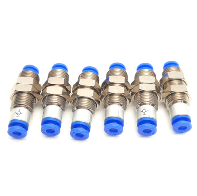 New – Open box Lot of 6 SMC KCE04-00 Bulkhead Union W/ Check Valve, 4mm Tube, M12 Body