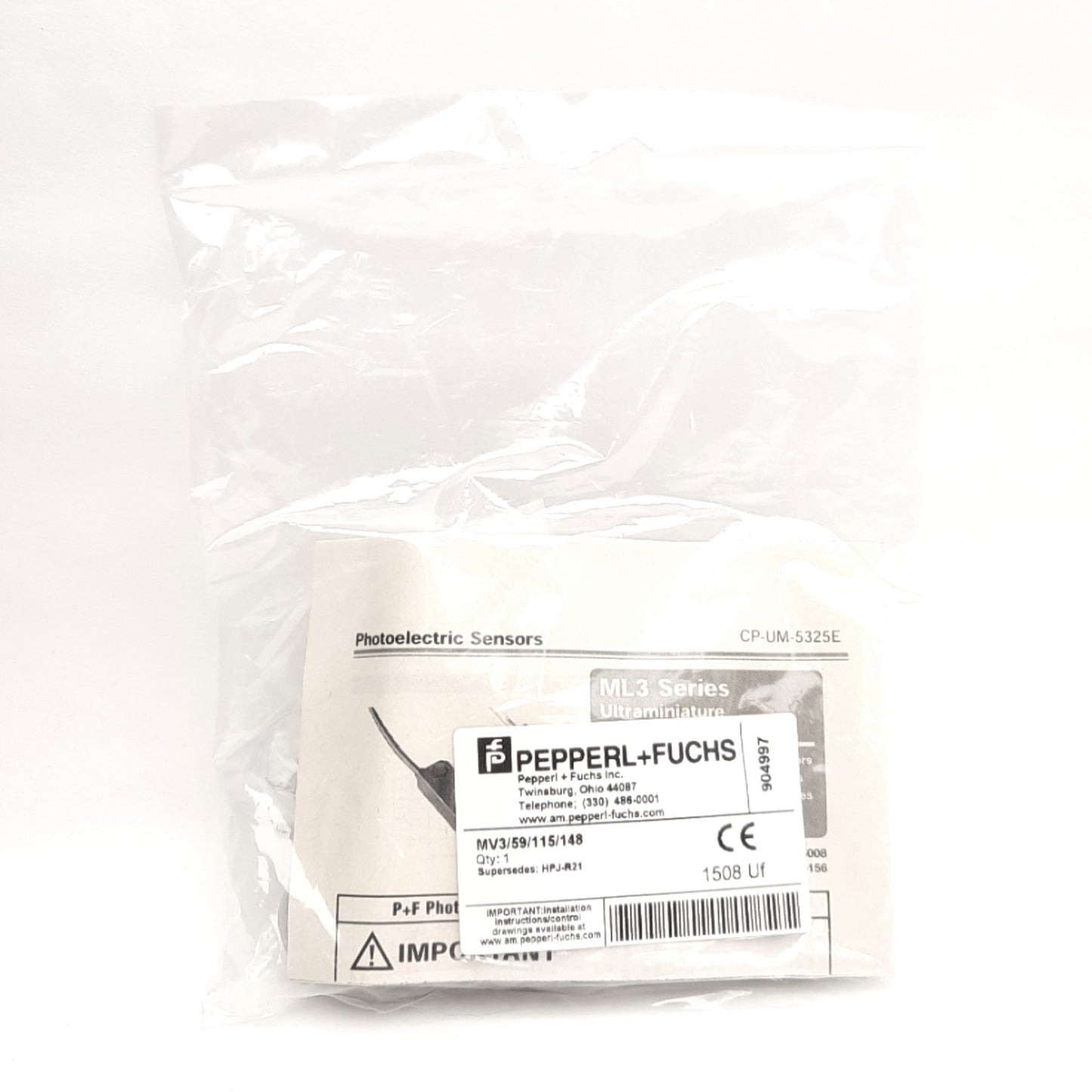 New Pepperl+Fuchs MV3/59/115/148 Thru Beam Sensor Receiver 1.5m Range, 10.8-26.4VDC