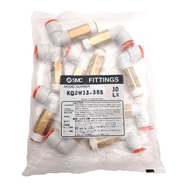 New Lot of 10 SMC KQ2W13-36S Elbow Fitting, ø1/2in One-Touch to Brass 3/8in NPT Male