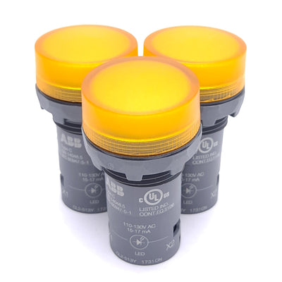 New – Open box Lot of 3 ABB CL2-513Y 1SFA619403R5133 LED Pilot Light, Yellow, 110-130VAC