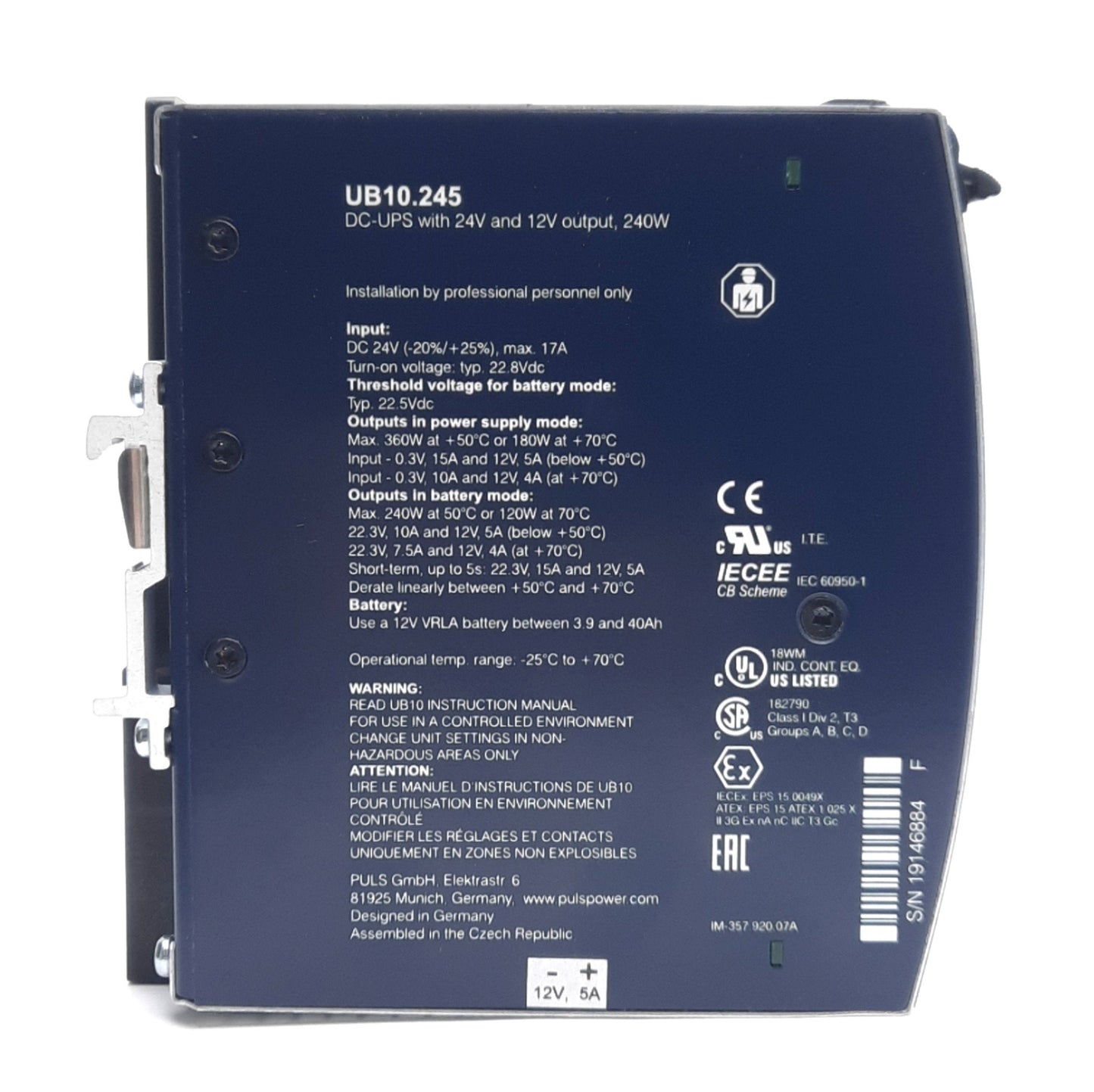 New PULS UB10.245 DC-UPS Control Unit, 24V DC Supply, 12V & 24V DC Output 240W