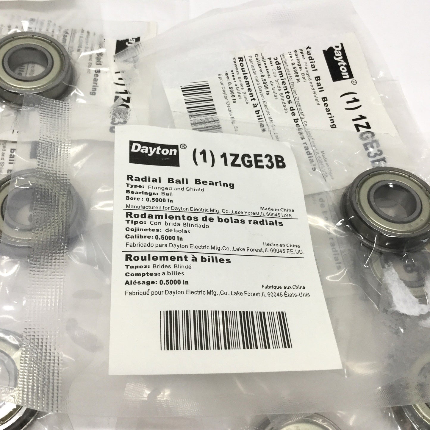 New Lot of 9 Dayton 1ZGE3 Flanged Radial Ball Bearings Ø1/2" Bore, Ø1-1/8" OD