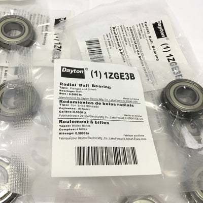 New Lot of 9 Dayton 1ZGE3 Flanged Radial Ball Bearings Ø1/2" Bore, Ø1-1/8" OD