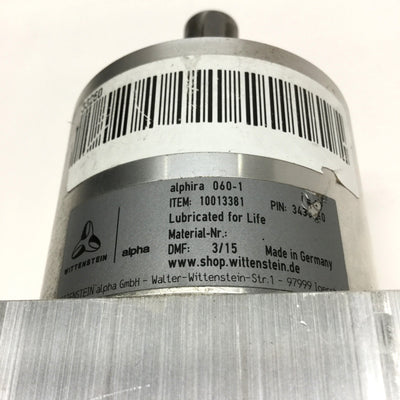 Used Wittenstein Alphira 060-1 Planetary Gear Head, 10:1 Ratio, 14mm Shaft, 60mm