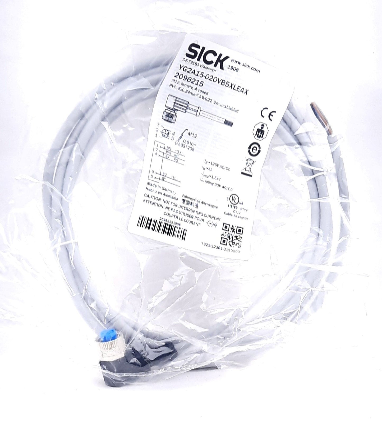 New Sick YG2A15-020VB5XLEAX Sensor Actuator Cable Angled M12 Female to Wire Leads