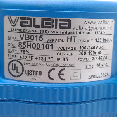 New – Open box Valbia VB015 HT Electric Valve Actuator, 100-240VAC, 300-190mA, 133 in-lbs