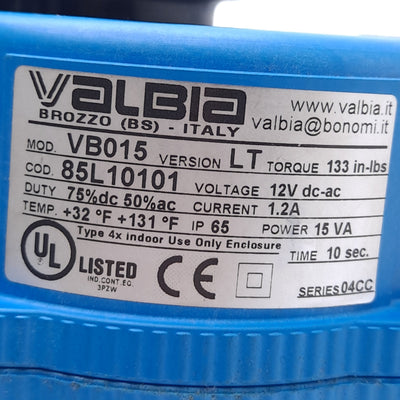 New – Open box Valbia VB015 LT Electric Valve Actuator, 12VAC/DC, 1.2A, 133 in-lbs, PG11 x2