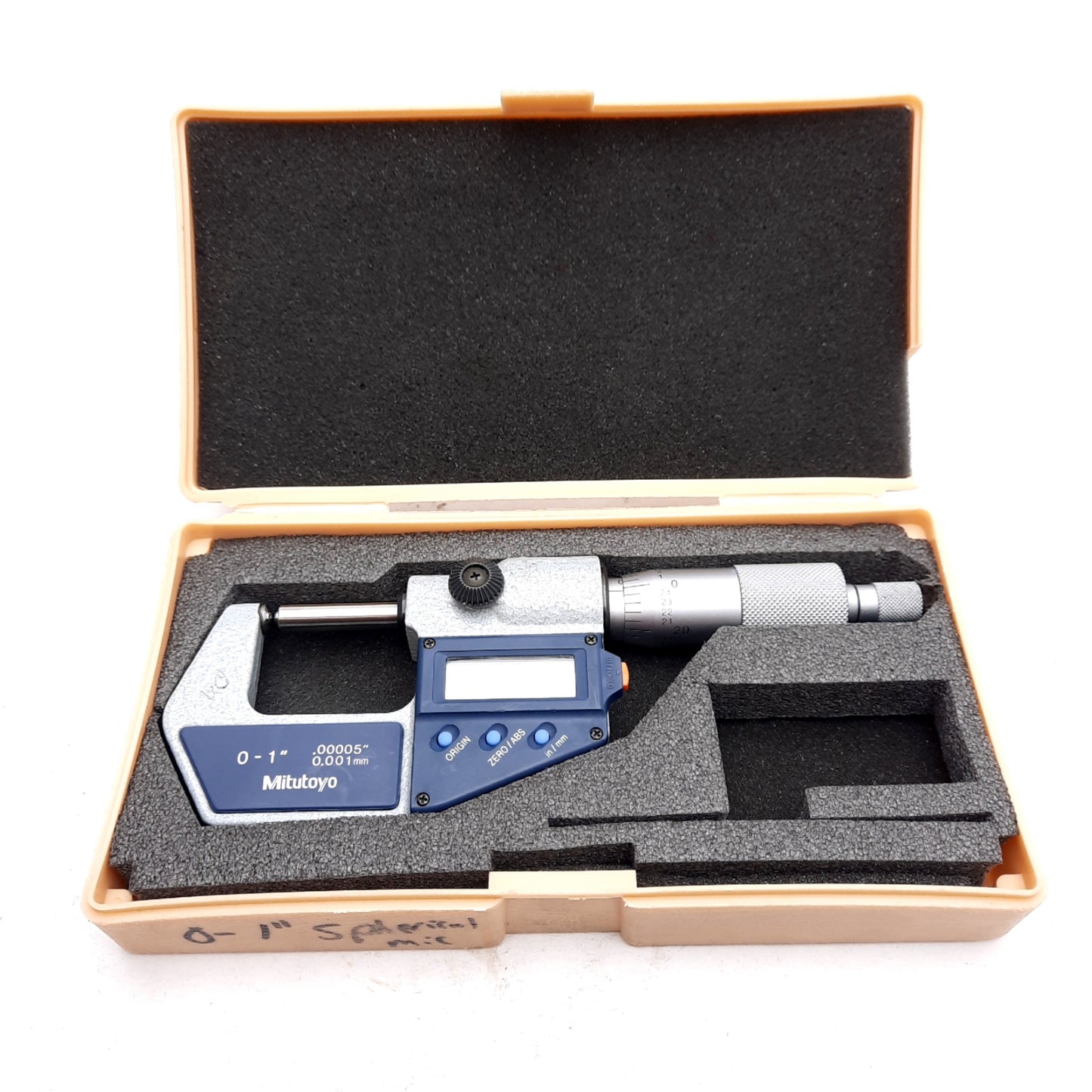 Used Mitutoyo 395-741-30 Spherical Face Micrometer, 0-1in, 0.00005in Resolution
