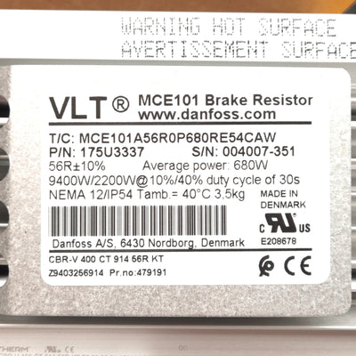 New Danfoss 175U3337 VLT MCE101 Brake Resistor 56Ohm, 680W, Wall Mount, NEMA 12/IP54