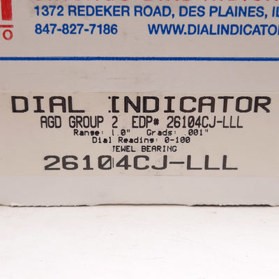 New CDI 26104CJ-LLL Mechanical Dial Indicator 0-1in, 0.001in Graduation, AGD Group 2