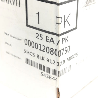 New Lot of 25 Varvit SBE 0000120800750 Socket Head Capped Screws BLK 912 12.9 M8x75