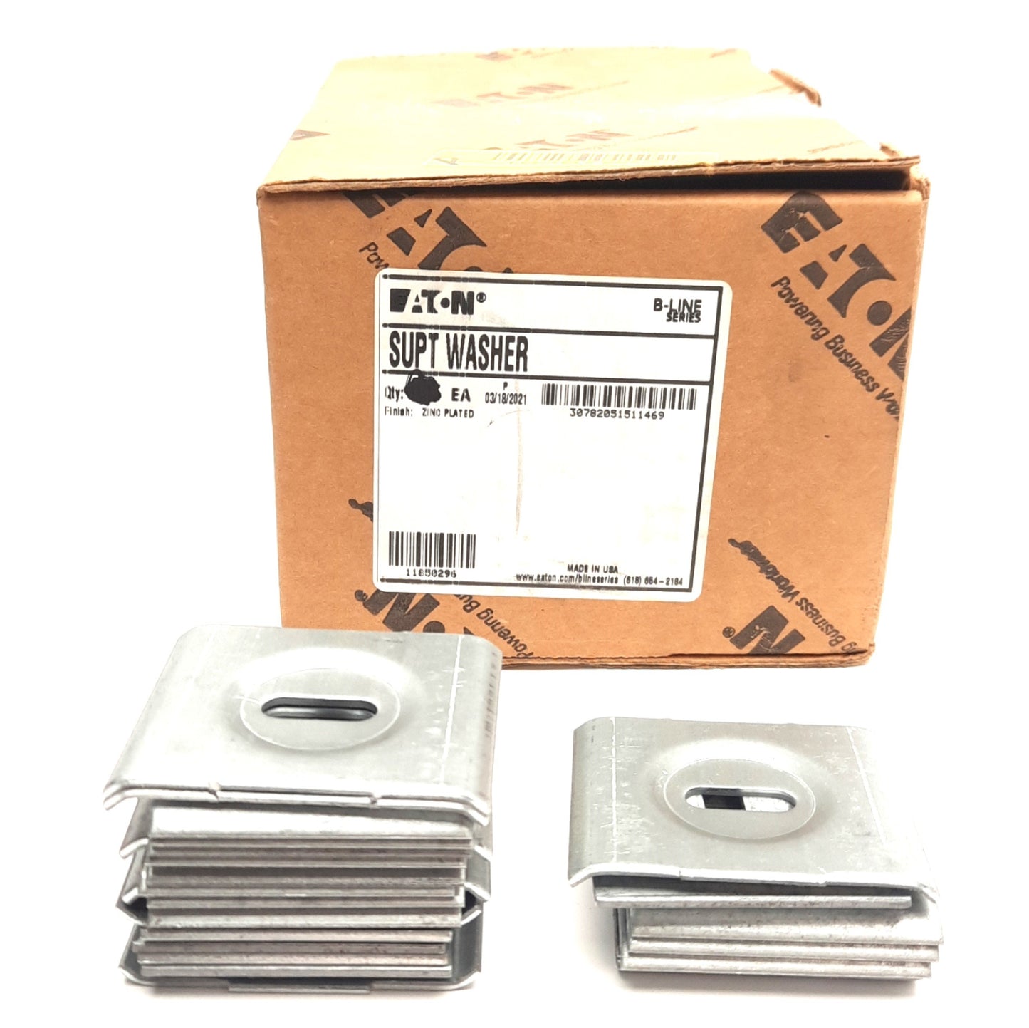 New – Open box Lot of 25 Eaton SUPT WASHER Flex Tray Support Washer 0.28in x 0.78in Slot