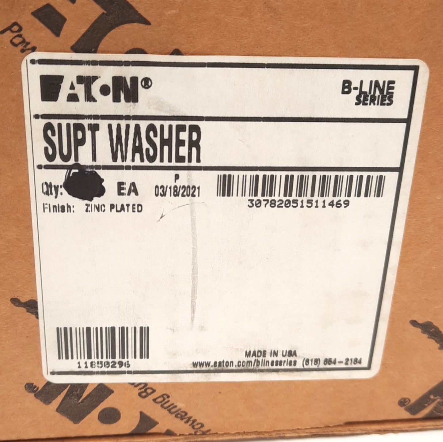 New – Open box Lot of 25 Eaton SUPT WASHER Flex Tray Support Washer 0.28in x 0.78in Slot