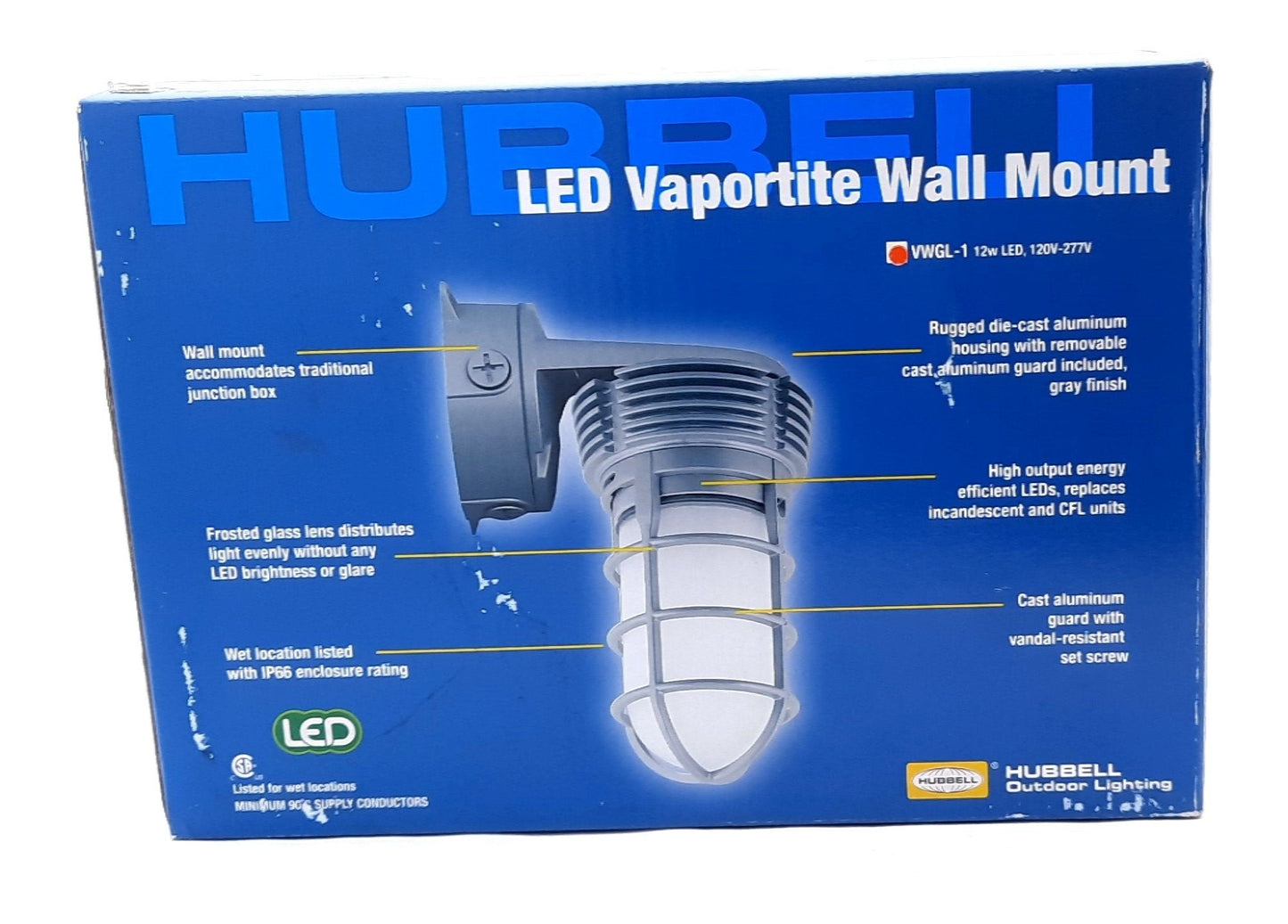 New Hubbell VWGL-1 Outdoor LED Vaportite Wall Mount Light 12W, 120-277VAC