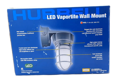 New Hubbell VWGL-1 Outdoor LED Vaportite Wall Mount Light 12W, 120-277VAC