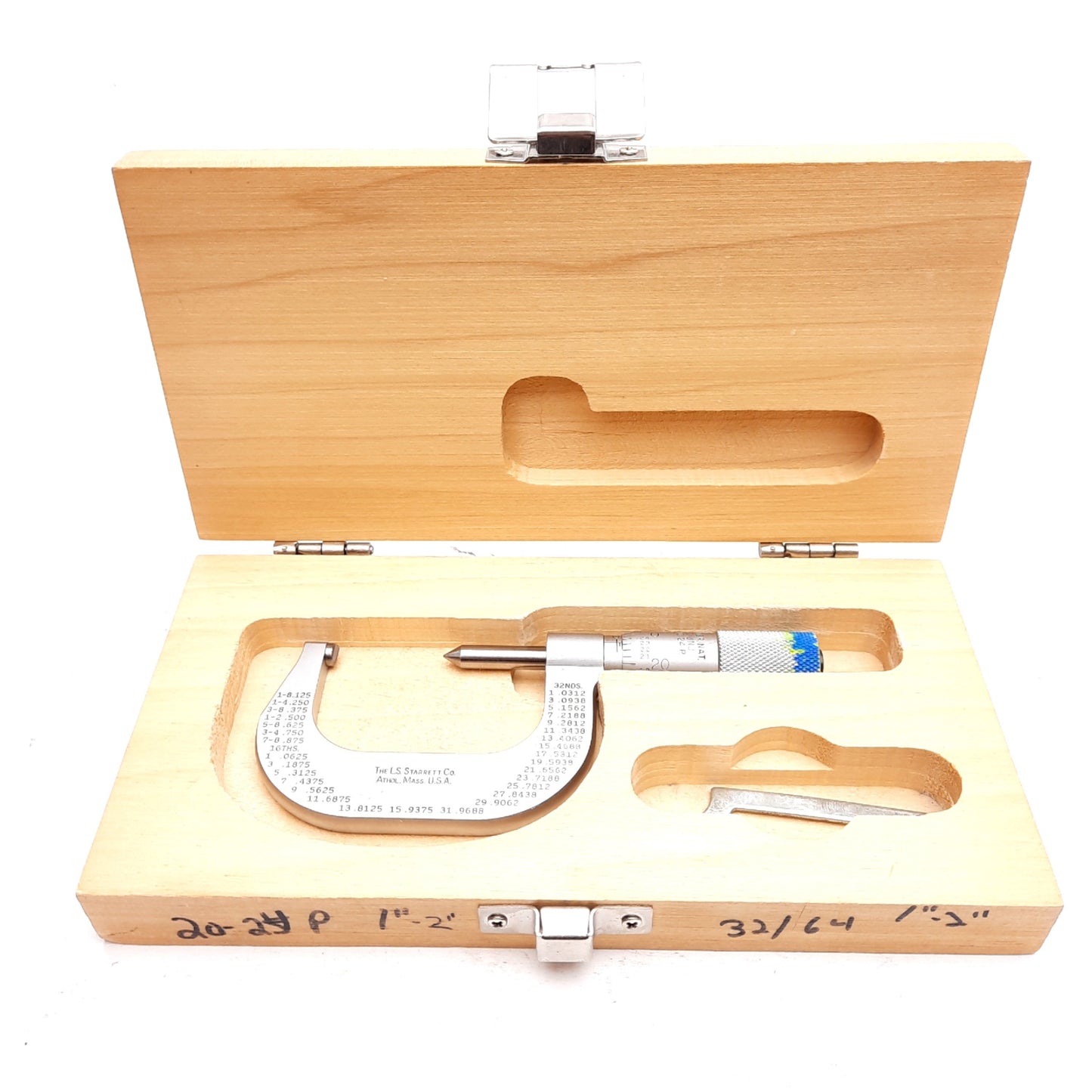 Used Starrett 585EP Screw Thread Micrometer, 1-2in Range, 0.001in Grad, 20-24 TPI