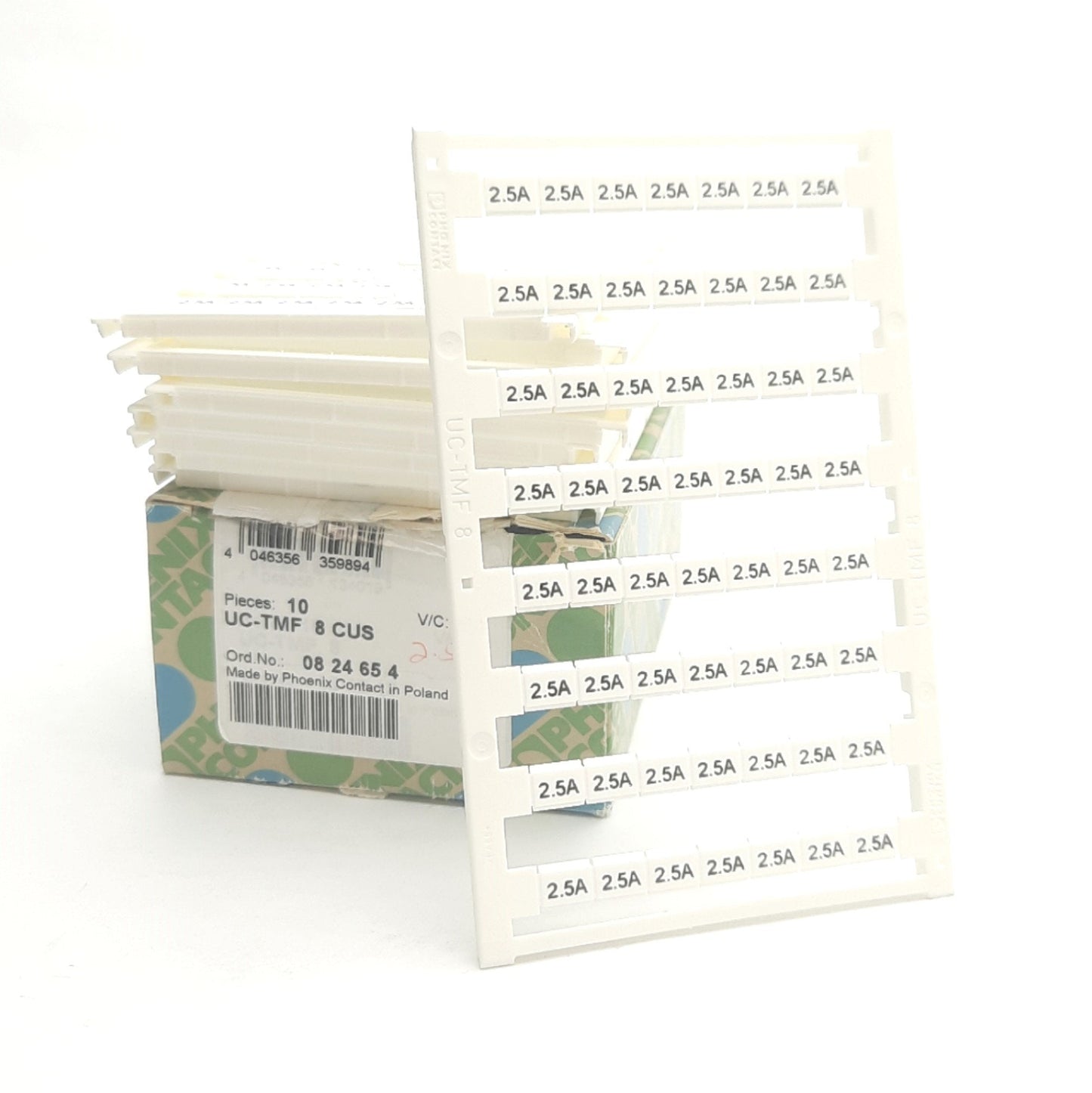 New – Open box Lot of 10 Phoenix Contact UC-TMF 8 CUS Terminal Block Sheets, Marking: "2.5A"