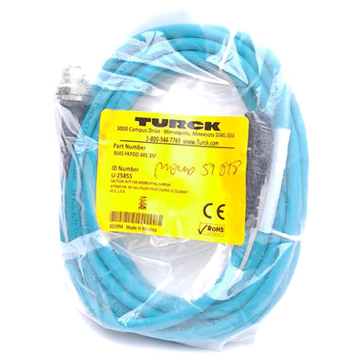 New Turck RJ45 FKFDD 441-3M U-25855 Ethernet Cordset, RJ45 Male to M12 4-Pin Female
