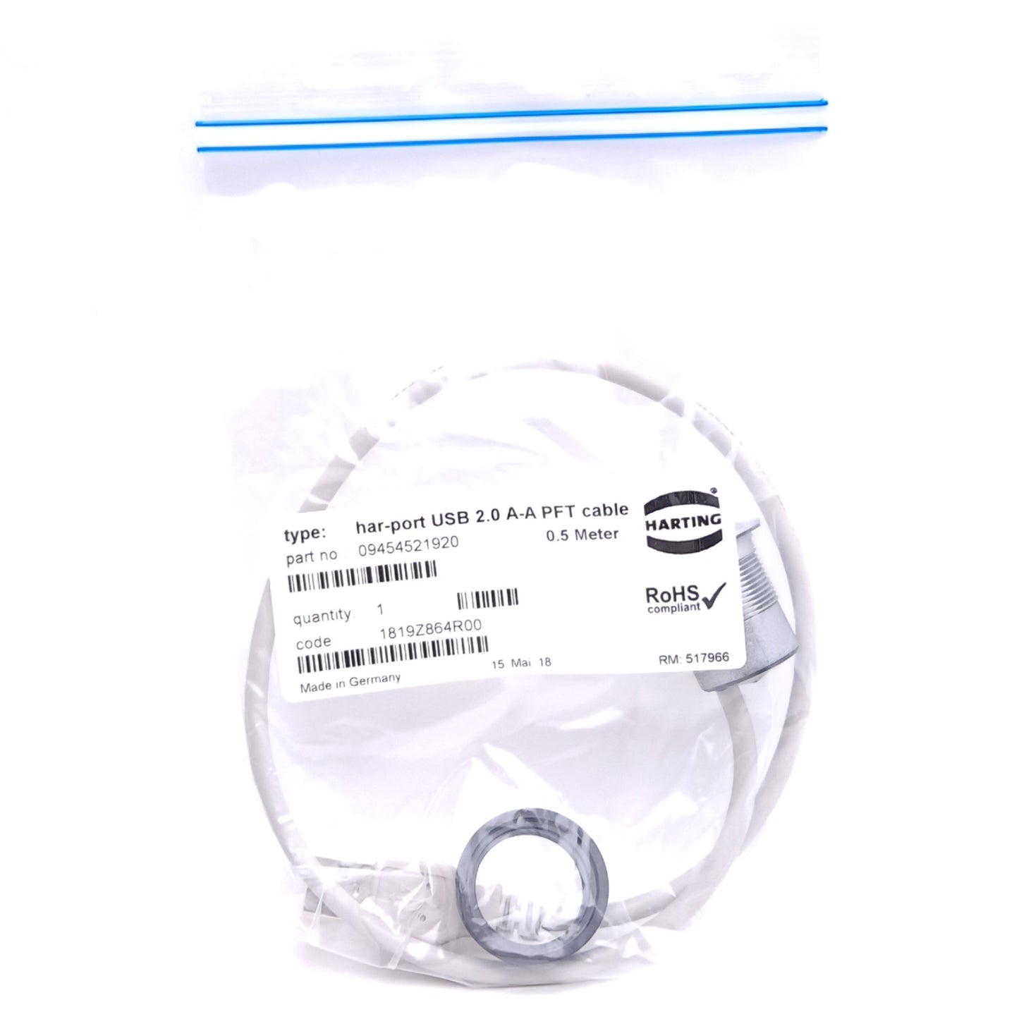 New Harting 09454521920 Har-Port Cable, USB 2.0 Type A Male to Female, 0.5m Length