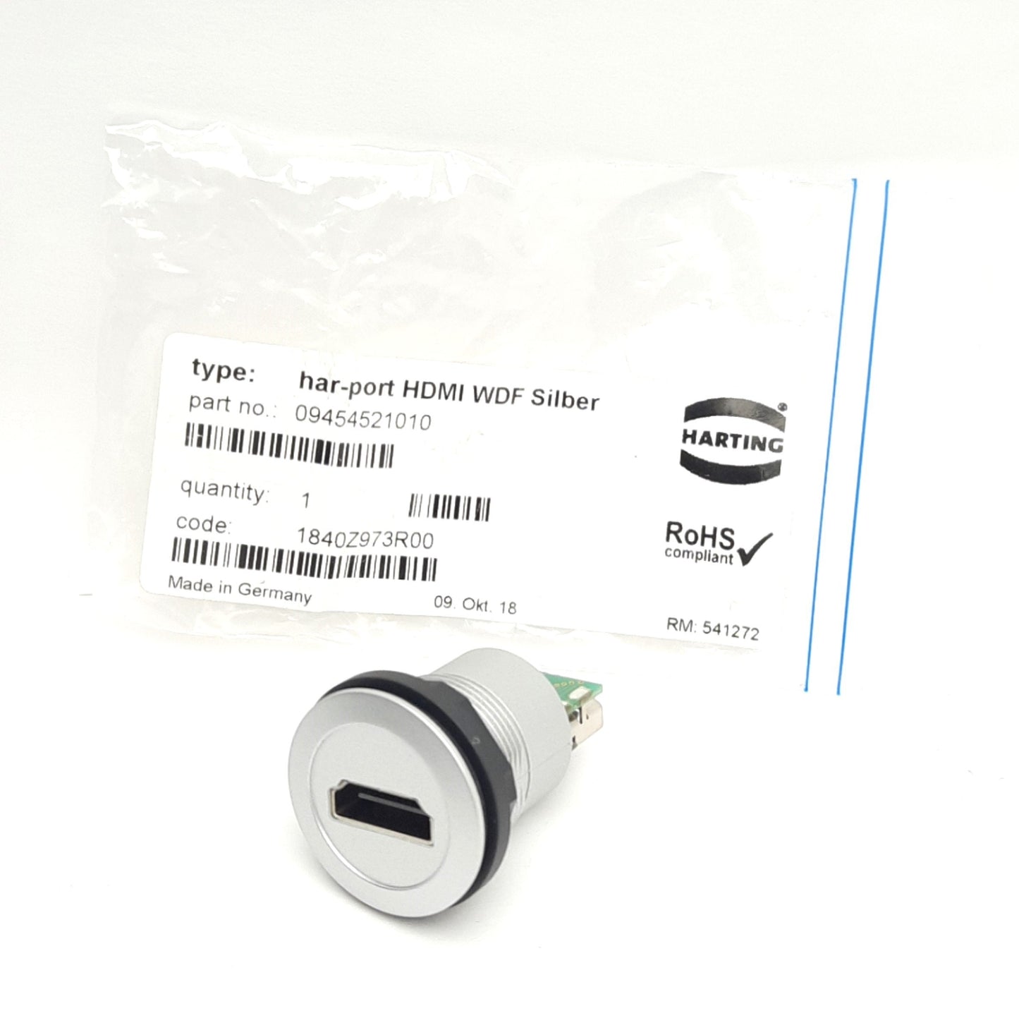 New Harting 19454521010 Har-Port HDMI WDF Silber, HDMI Feed Through Receptacle, Male