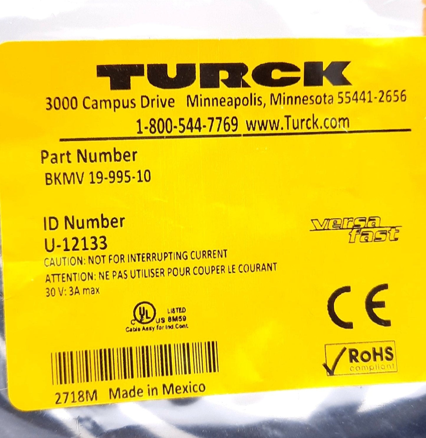 New Turck BKMV 19-995-10 Actuator And Sensor Cordset 30V 3A 19 Pin Female M16
