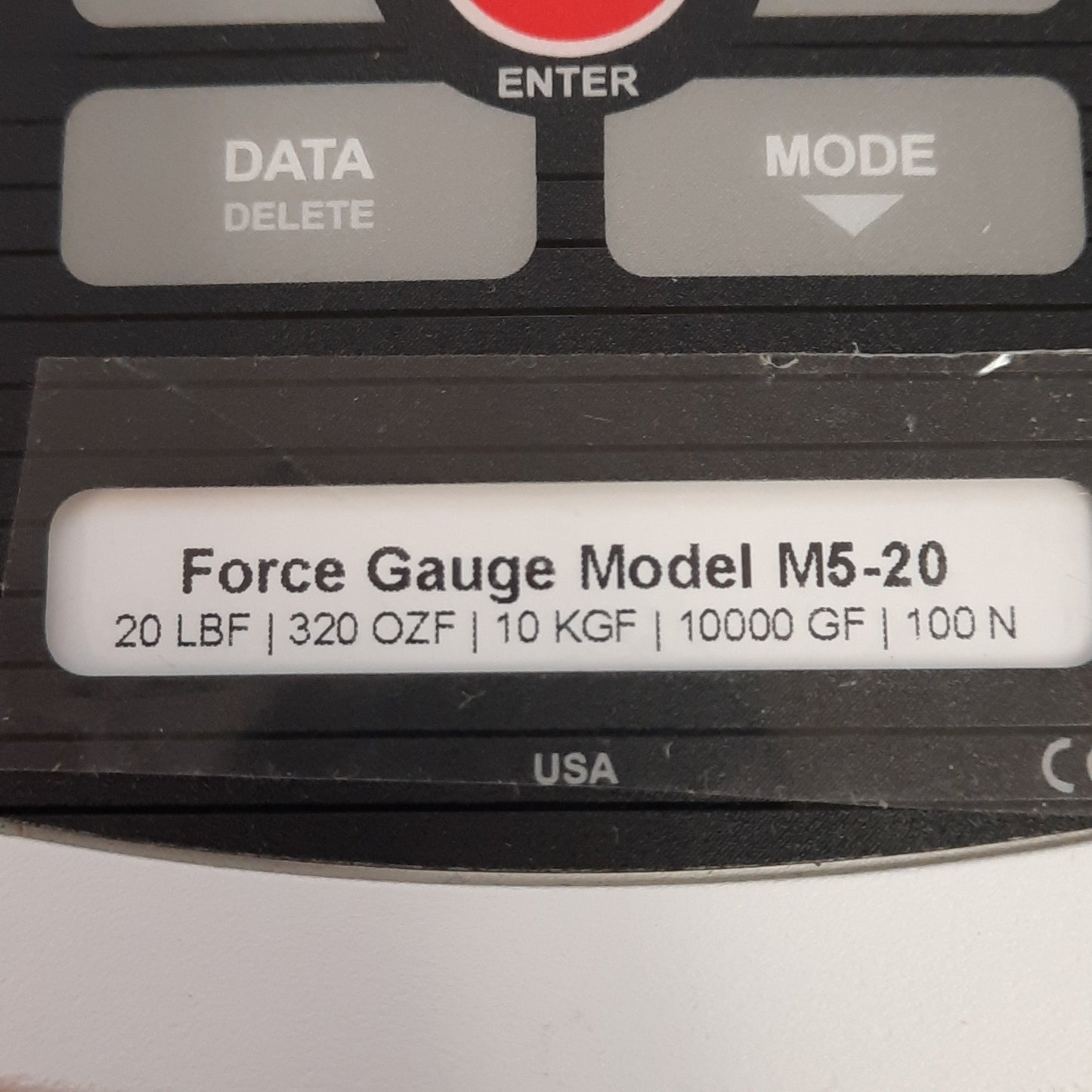 Used Mark-10 M5-20 Digital Force Gauge, 20LBF Capacity, D-Sub 15 RS-232, USB-B, 12VDC