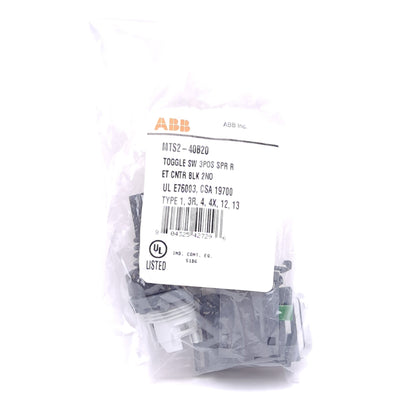 New ABB MTS2-40B-20 Toggle Switch, 3-Position, Momentary, 2x N.O. Aux Contact, 690V