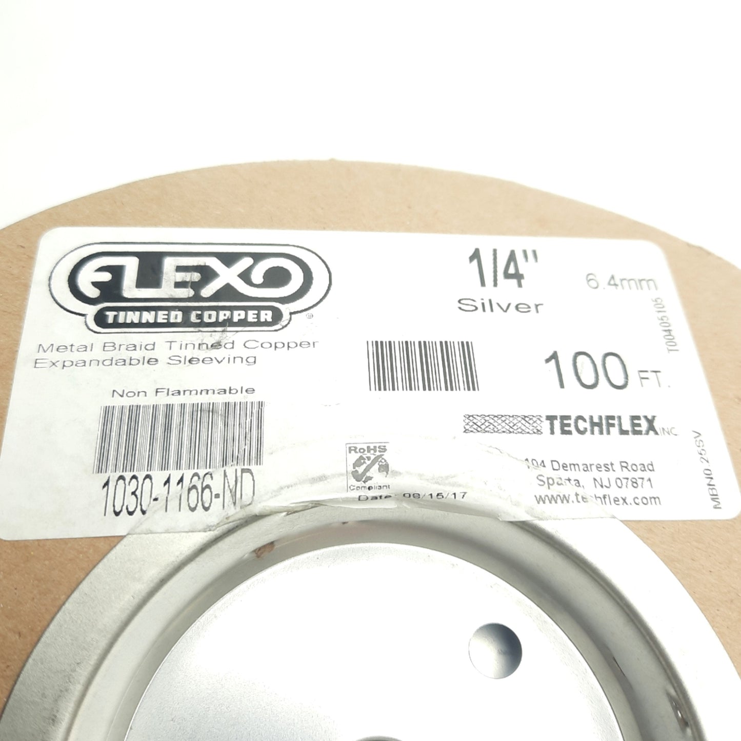 New Techflex Flexo Tinned Copper MBN0.25SV 100ft 1/4" Silver Expandable Sleevings