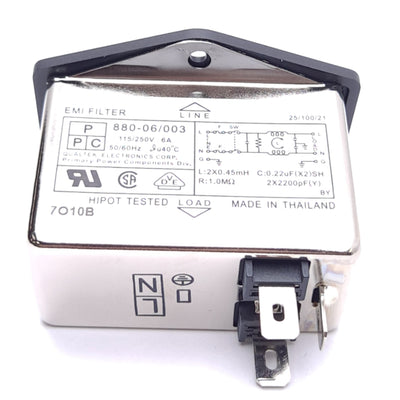 New – Open box Qualtek 880-06/003 Power Entry Module Dual Fuse Holder EMI Filter, 115/250VAC 6A