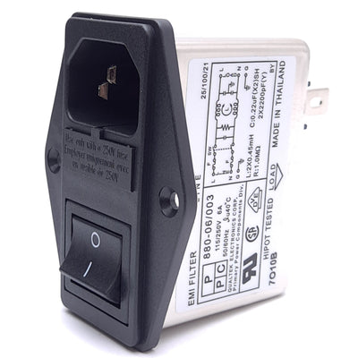 New – Open box Qualtek 880-06/003 Power Entry Module Dual Fuse Holder EMI Filter, 115/250VAC 6A