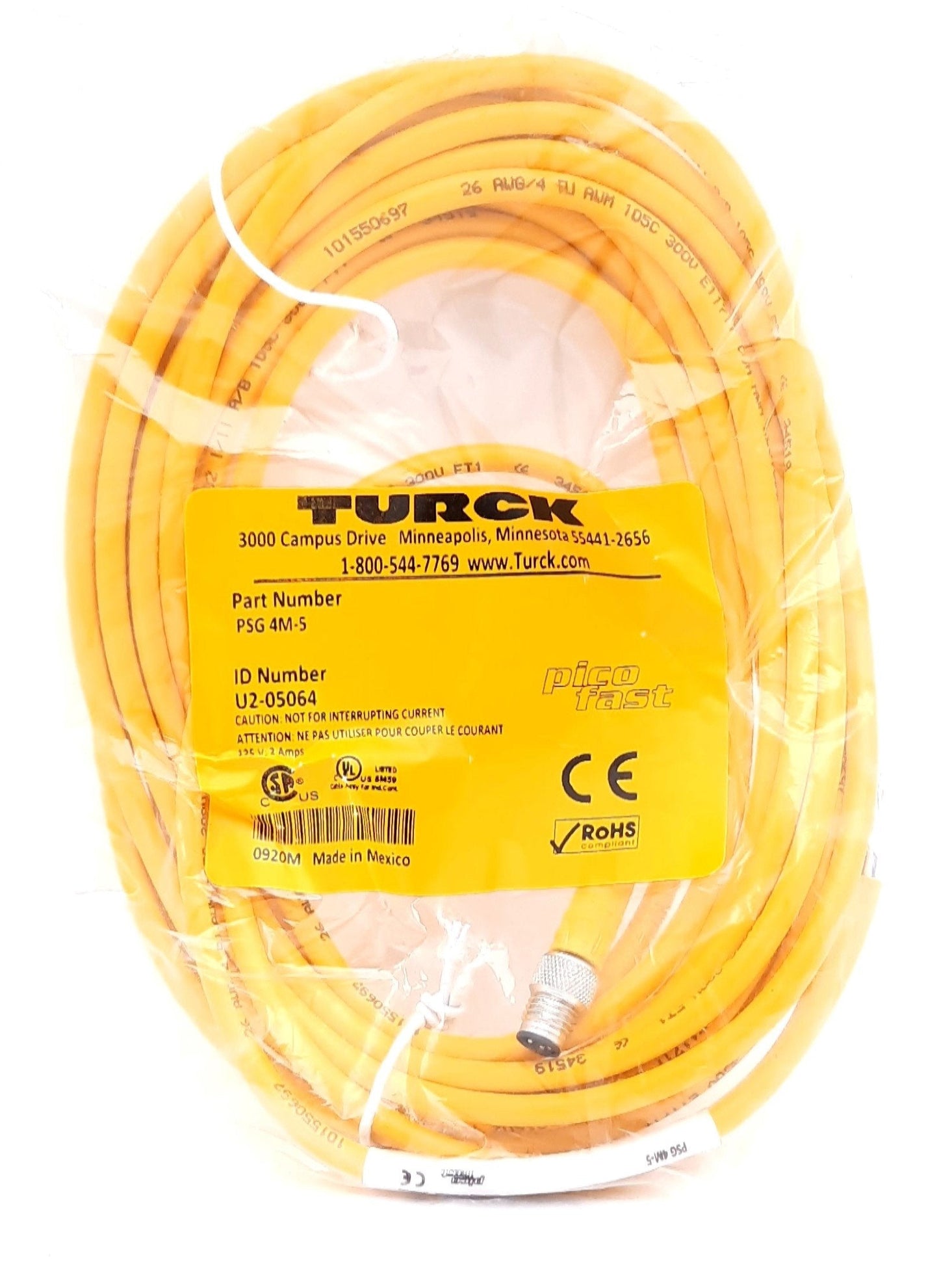 New Turck PSG 4M-5 Actuator and Sensor Cable Cordset 4 Pin M8 Male to Flying Leads