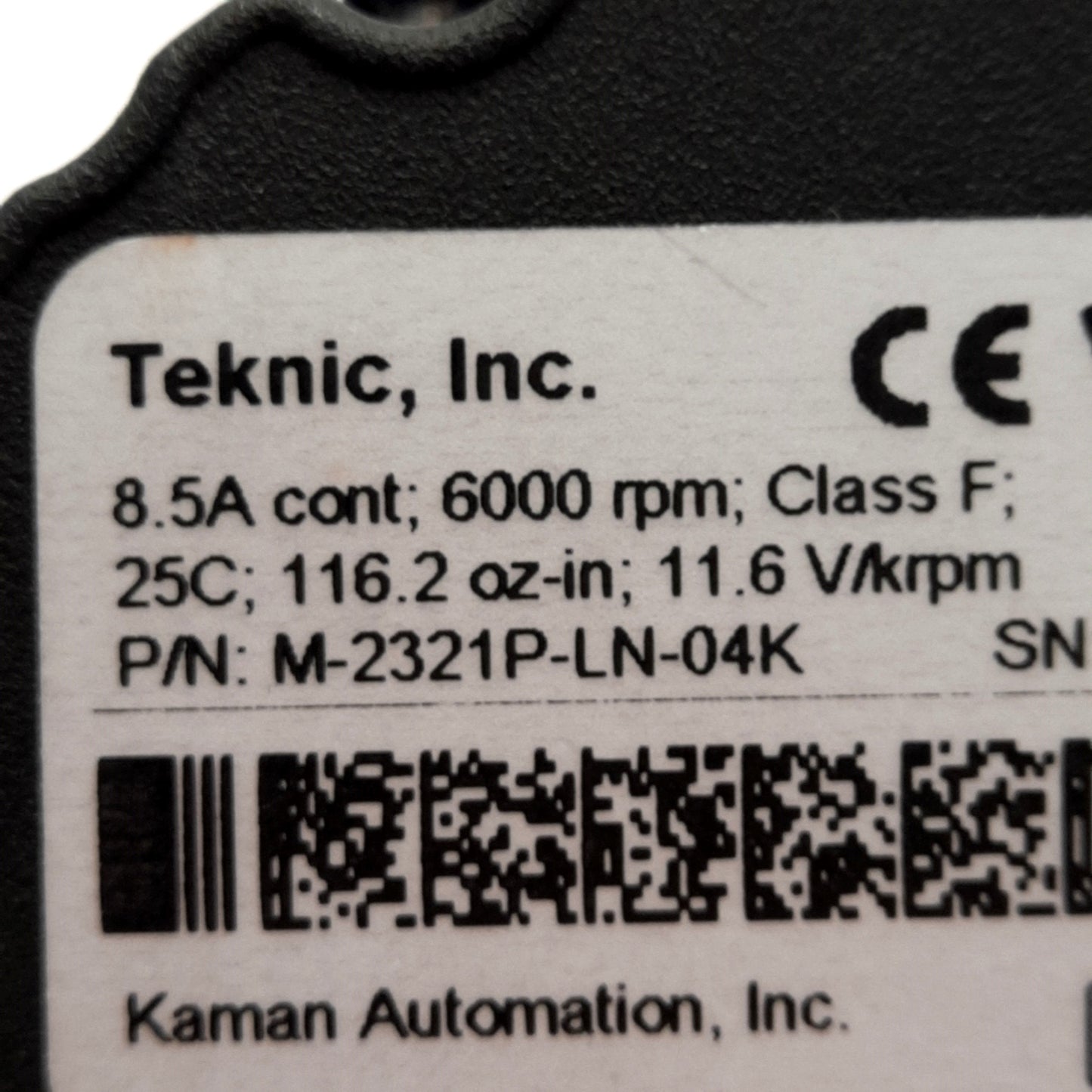 New – Open box Teknic M-2321P-LN-04K Servo Motor, 11.6V/krpm 8.5A, 6000rpm, 116.2oz-in, NEMA 23