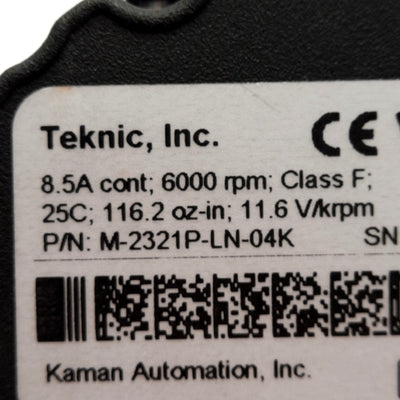 New – Open box Teknic M-2321P-LN-04K Servo Motor, 11.6V/krpm 8.5A, 6000rpm, 116.2oz-in, NEMA 23