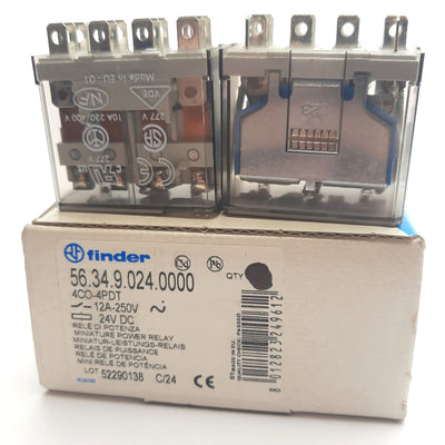 New – Open box Lot of 2 Finder 56.34.9.024.000 Relays 12A/250VAC 4PDT, 24VDC Coil
