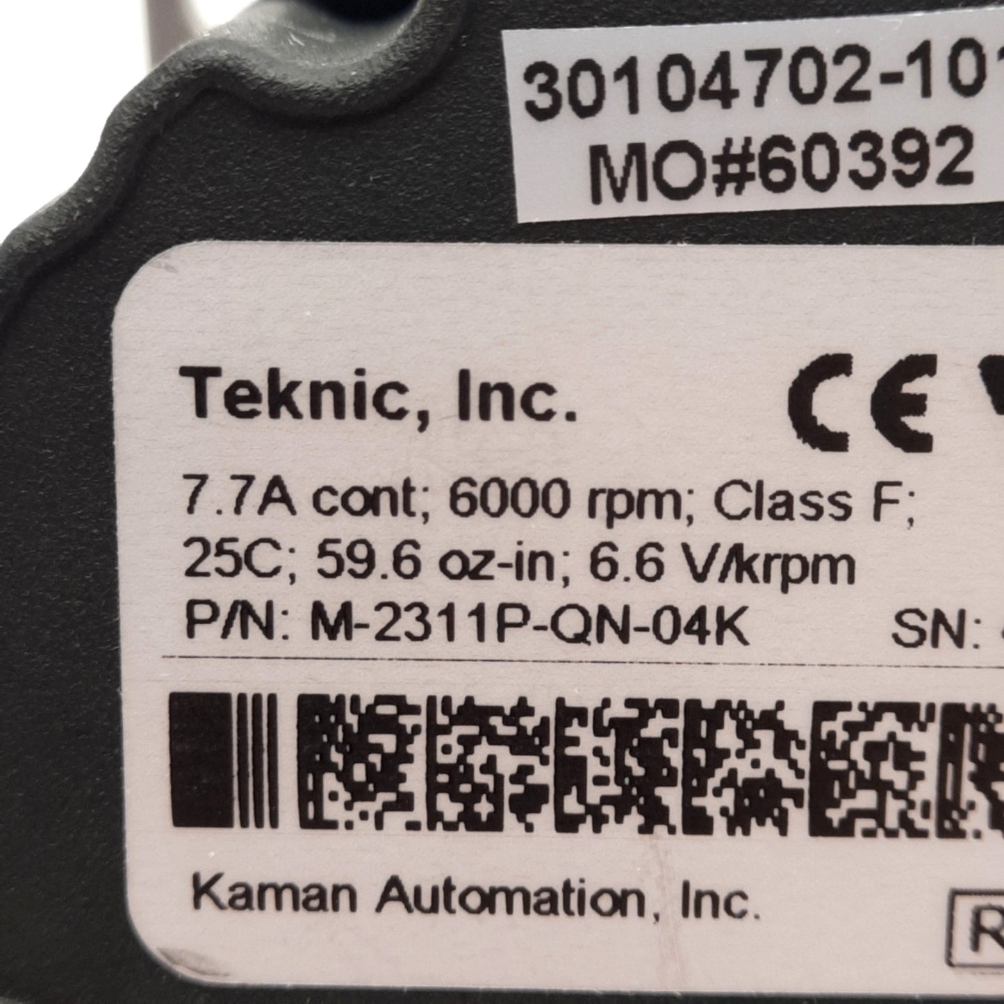 New Teknic M-2311P-QN-04K Servo Motor, 6.6V/krpm 7.7A, 6000rpm, 59.6oz-in, NEMA 23