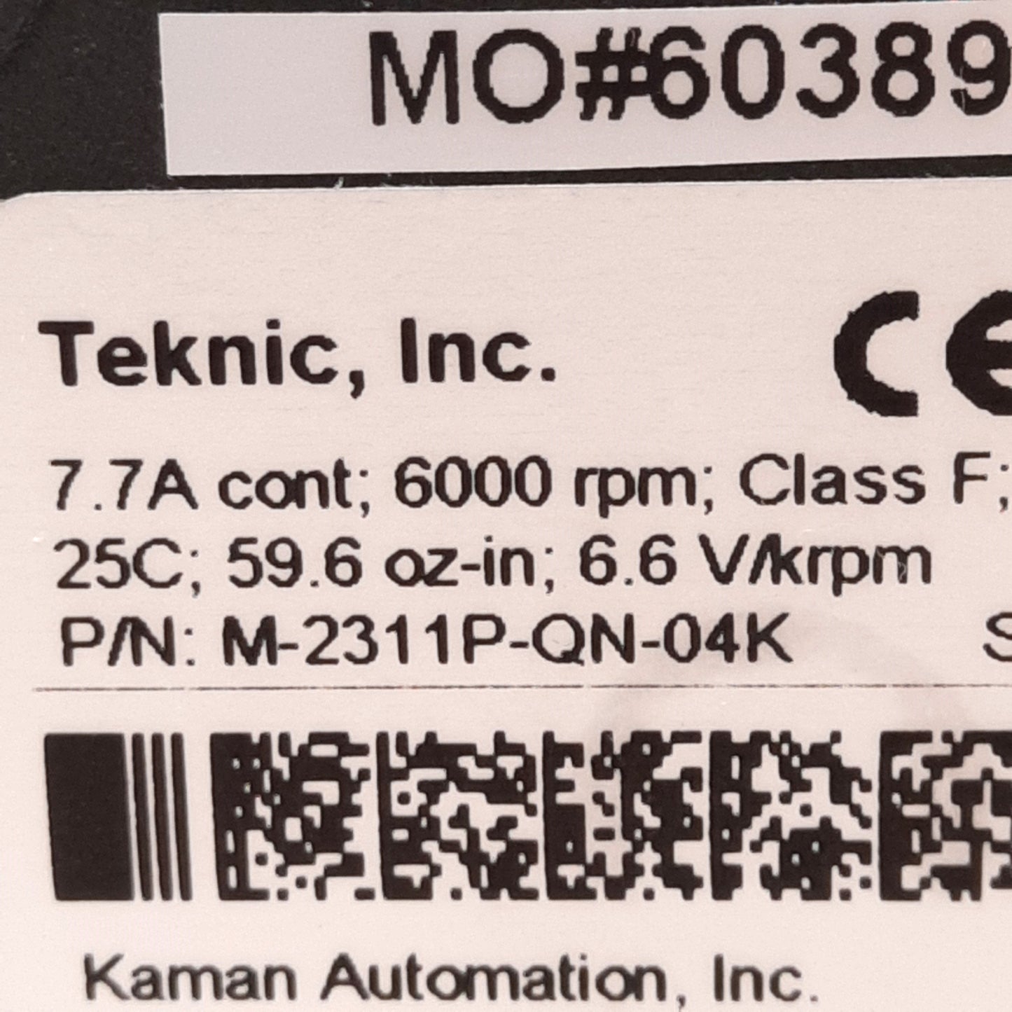 New Teknic M-2311P-QN-04K Servo Motor 6.6V/krpm 7.7A, 6000rpm, 59.6oz-in, NEMA 23