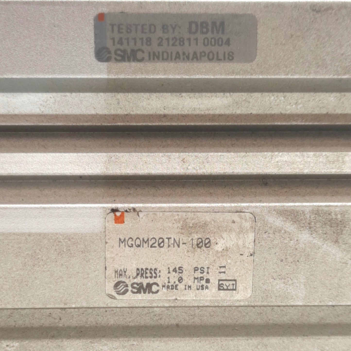 Used SMC MGQM20TN-100 Compact Guided Cylinder 20mm Bore, 100mm Stroke, 1/8" NPT
