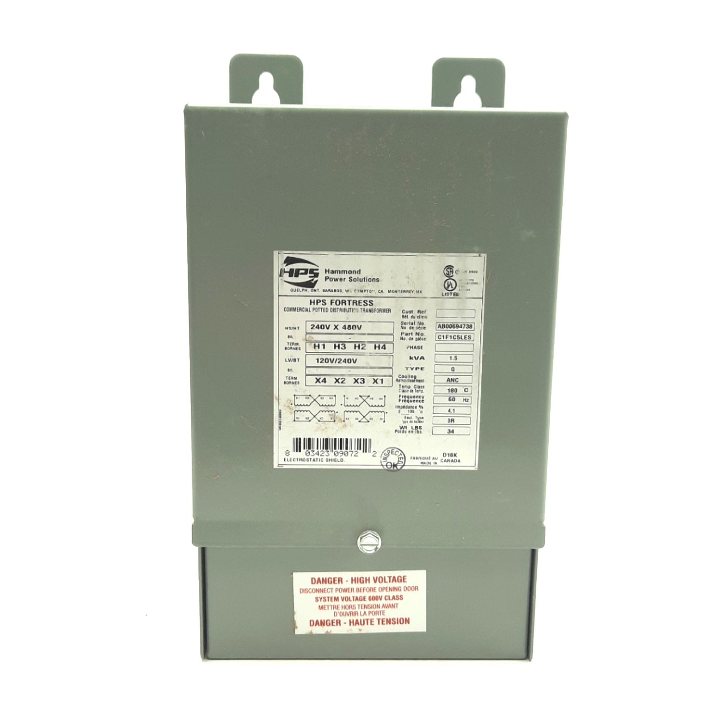 New Hammond C1F1C5LES Power Transformer 1-PH, 240/480VAC Primary, 120/240VAC 2ndary