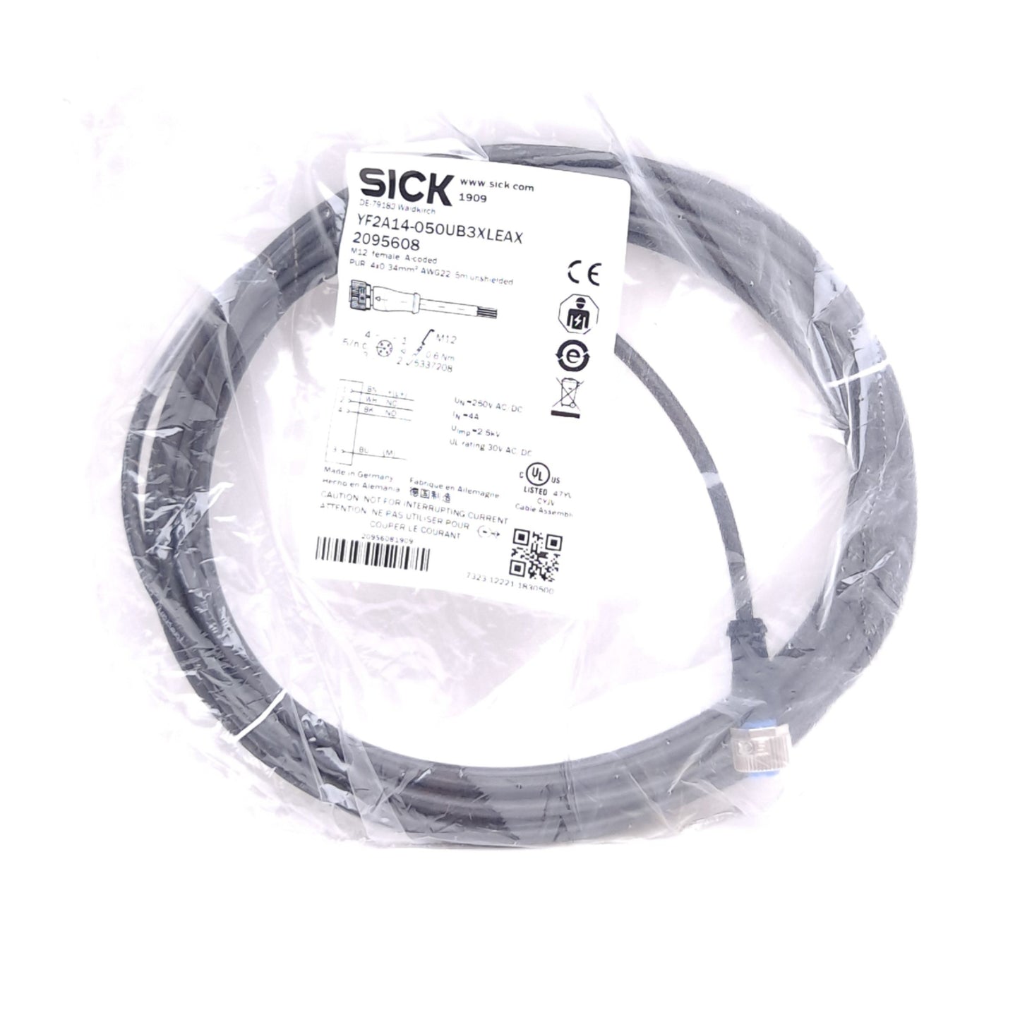 New SICK YF2A14-050UB3XLEAX 2095608 Cable, M12 4-Pin Female to Flying Leads, 5m