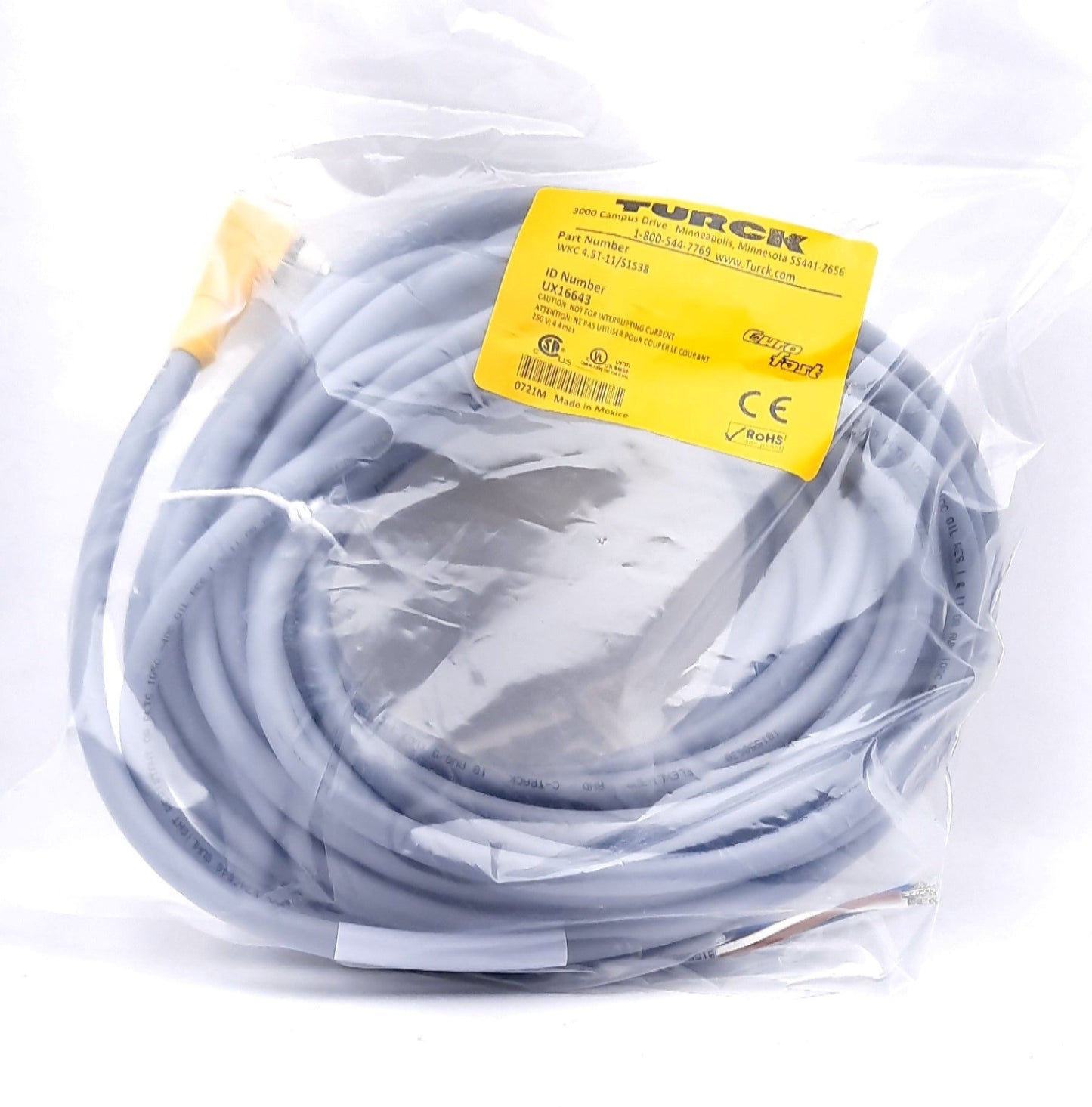 New Turck WKC 4.5T-11/S1538 Actuator and Sensor Cordset M12 Eurofast Female 5 Pin