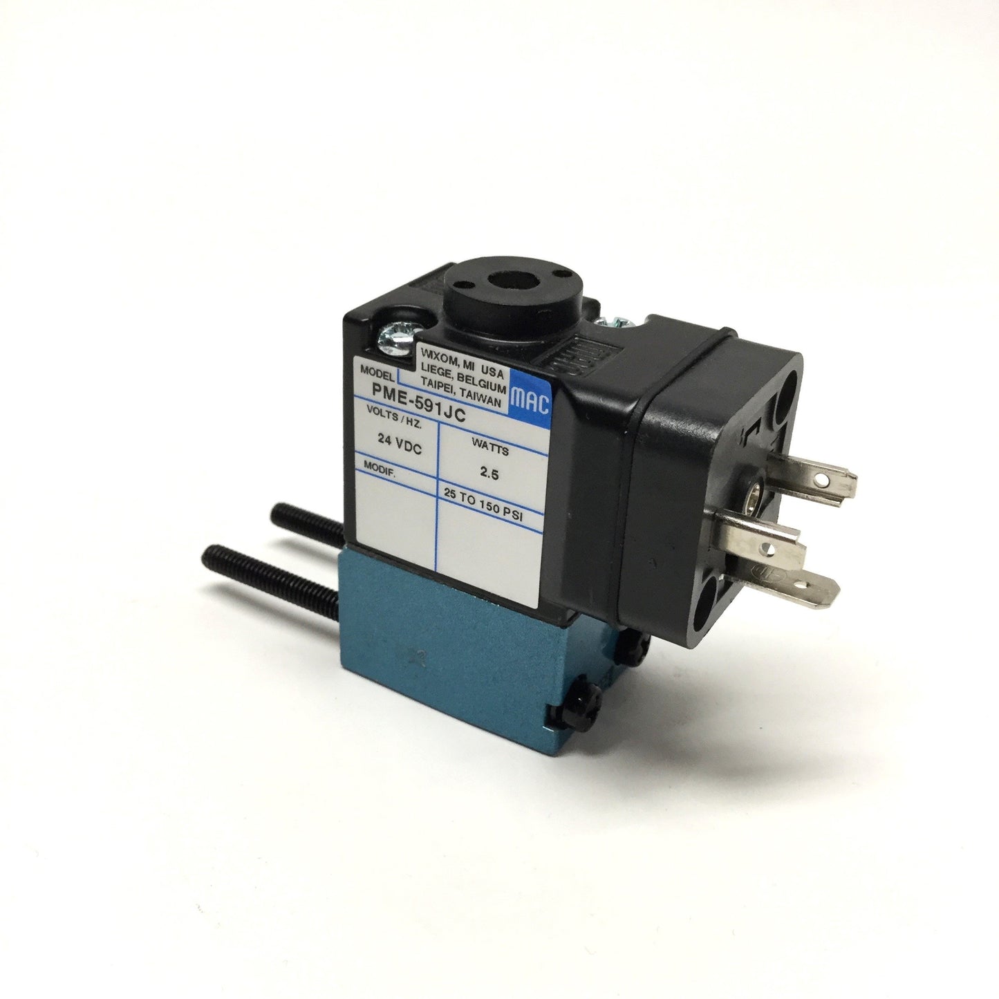 Used MAC PME-591JC Solenoid Pilot Control Valve, 25-150psi, 24VDC Coil